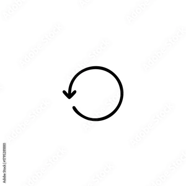 Fototapeta Minimalist black circular arrow icon on a white background indicating refresh or repeat function reload