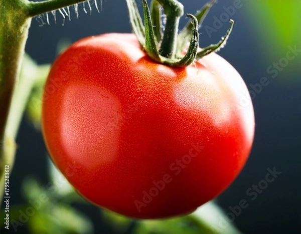 Fototapeta close up of a red tomato on a vine