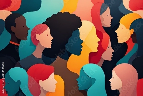 Obraz Diverse Faces - Modern Illustration of Multicultural People