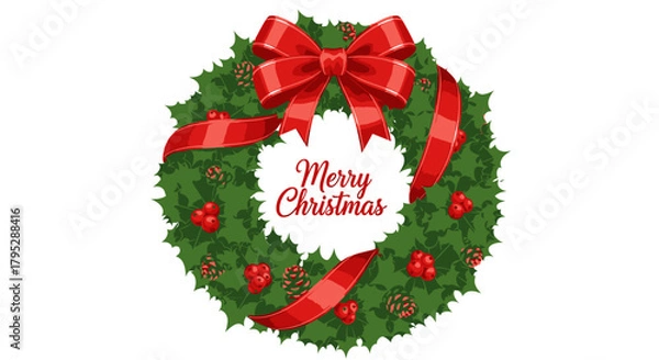 Obraz Cute Christmas Reindeer Illustration with Snowflakes and Merry Christmas Banner