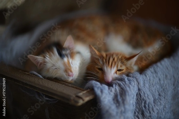 Fototapeta Two Ginger Kittens Snuggling Together on a Blanket