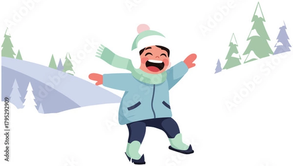 Obraz A joyful child in winter clothing is happily playing in the snow.