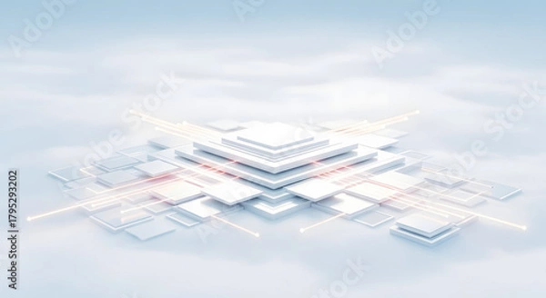 Fototapeta Abstract white square geometric structure representing big data storage or processor high technology digital network concept background