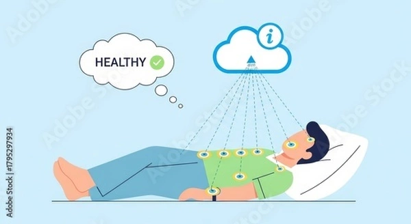 Fototapeta Remote Health Monitoring Illustration of a Person Being Monitored by IoT Devices