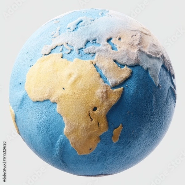 Fototapeta A textured three dimensional globe displaying africa and parts of europe and asia