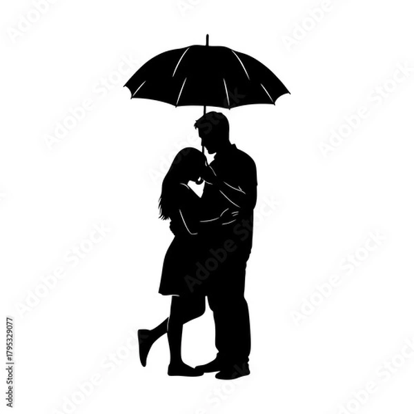 Obraz The silhouette of a couple sharing an umbrella