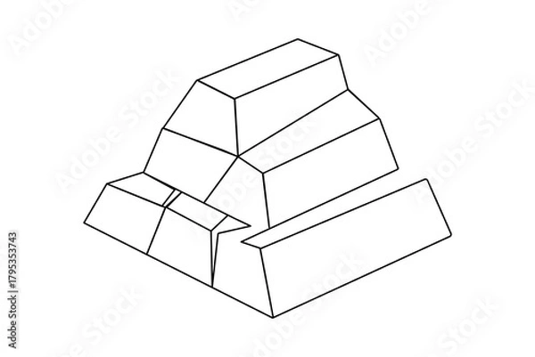 Obraz Gold bar continuous one line drawing in minimalist style isolated outline vector illustration
