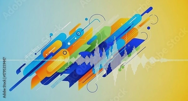 Fototapeta Abstract colorful graphic design with soundwave for advertising background. AI generated.