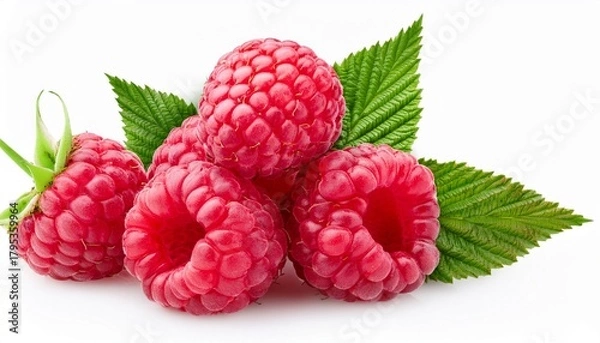 Fototapeta raspberries with leaves isolated on white or transparent