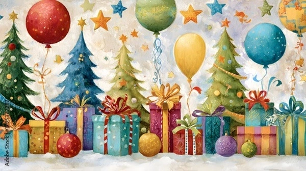 Fototapeta Enchanting Christmas Festival Scene with Playful Decorations, Brilliant Ornaments, and an Inviting Atmosphere of Joyful Celebration