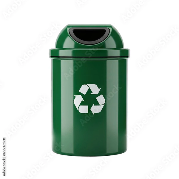 Obraz Green Trash Bin With Recycling Symbol Isolated On Black Background Studio Shot Of Waste Container And Recycling Icon