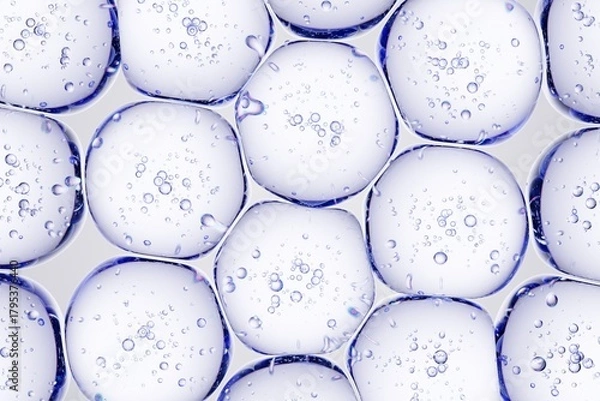 Fototapeta Clear gel beads with suspended internal bubbles, ideal for minimalistic package design, healthcare branding, and clean scientific visual storytelling