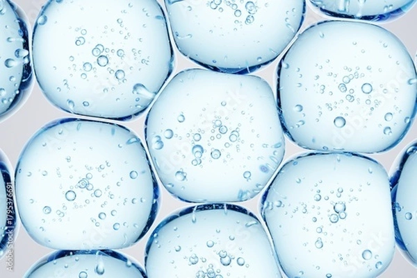 Obraz Clear blue gel spheres with shimmering microbubbles, perfect for purity-focused product promos, tech UI textures, and wellness-themed graphic design