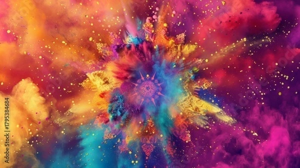 Obraz Vibrant explosion of colorful powder paint creates a dynamic and eye-catching background, perfect for adding energy and excitement to your creative project