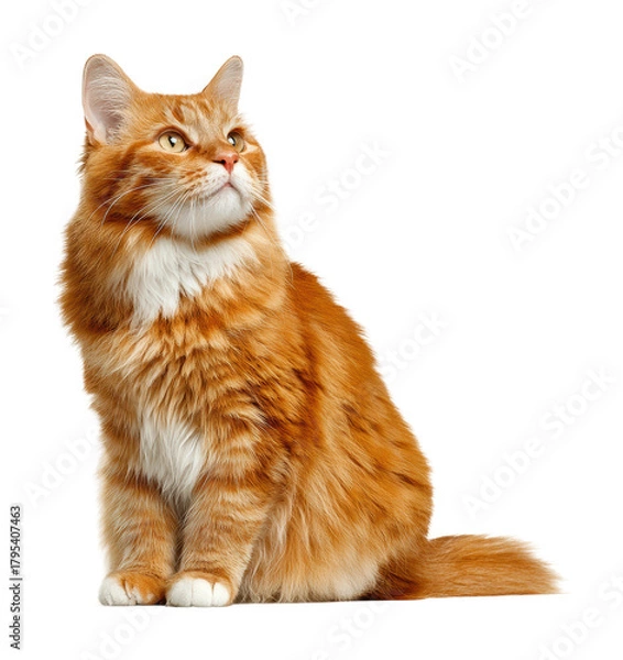 Fototapeta Playful orange cat posing indoors isolated on transparent background
