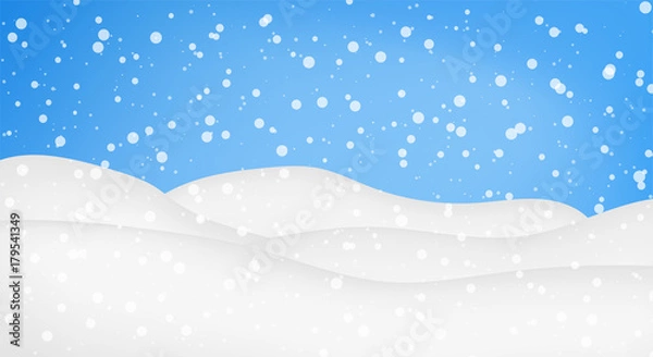 Obraz Zimowa scena na niebieskim niebie ze śniegiem.