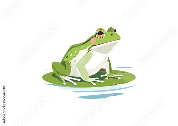 Fototapeta Green Cute Frog Cartoon Illustration in Vector Style 