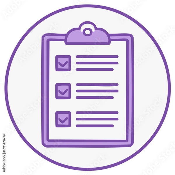 Obraz Hand drawn purple clipboard icon with a completed checklist for task management