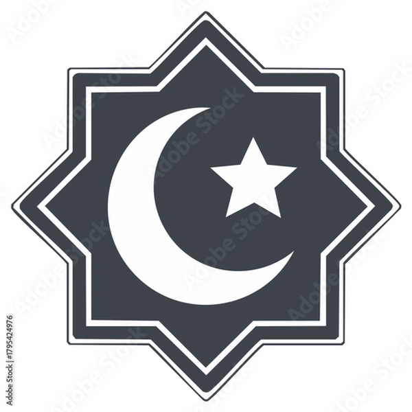 Obraz Islamic crescent moon and star symbol inside a Rub el Hizb octagram icon