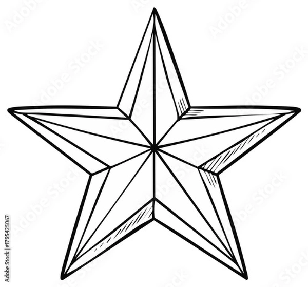 Obraz Faceted five-pointed star hand drawn sketch illustration in black line art