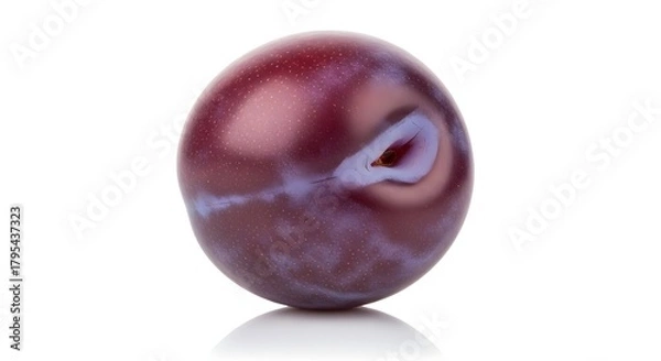 Obraz Single ripe plum fruit with purple skin and visible pit, isolated