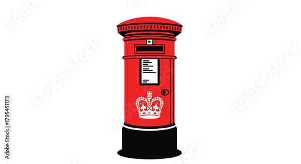 Fototapeta A classic red british post box with a crown emblem is a recognizable symbol of mail delivery services in the united kingdom.
