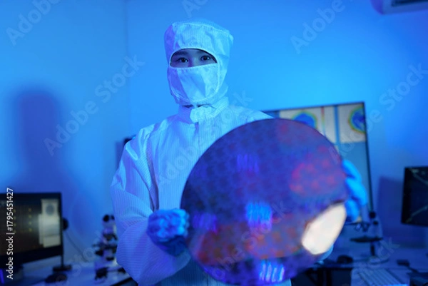 Fototapeta Close-up concept of semiconductor or microchip, technology development, electronics industry, computer technology electronics engineer, CPU 