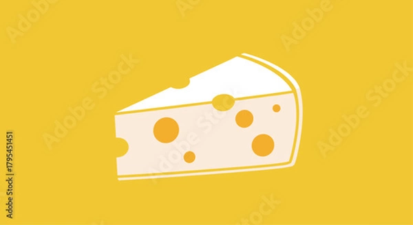 Fototapeta A simple illustration of a wedge of Swiss cheese with large holes on a yellow background.