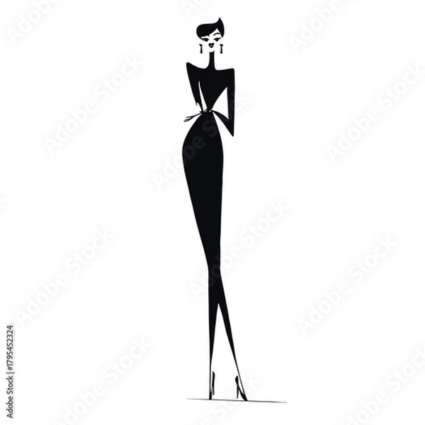 Fototapeta Minimalist hand-drawn silhouette of an elegant woman in a long dress and heels, perfect for fashion branding, editorial layouts, and modern design projects