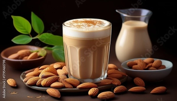 Fototapeta delicious almond milk latte vegan alternative generative ai