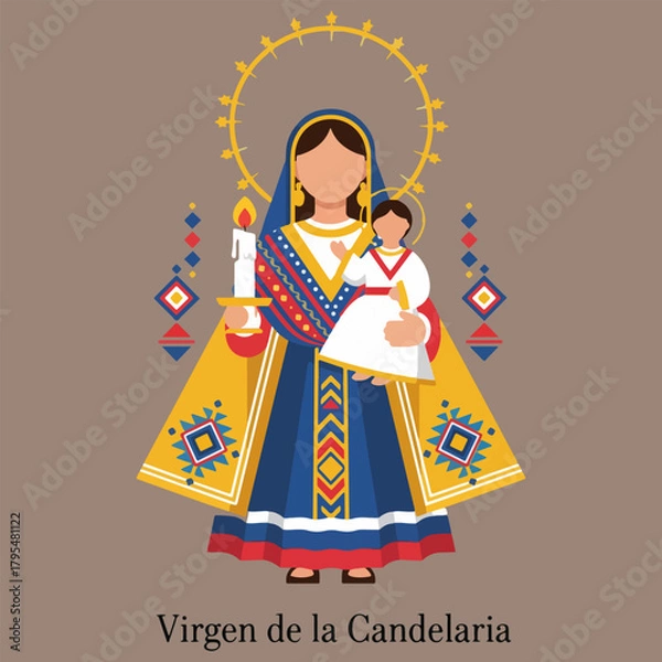 Fototapeta Flat vector illustration of Virgen de la Candelaria