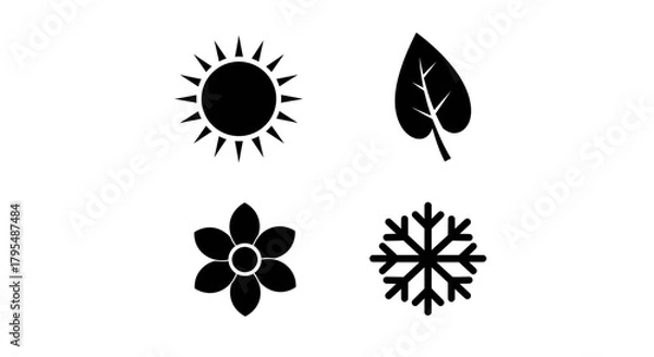 Obraz Four seasons Sun, leaf, flower and snowflake