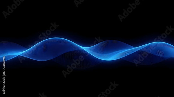 Fototapeta Vibrant blue digital wave pulses with futuristic energy, showcasing a dynamic flow of data and technology across a dark background, perfect for innovation and connectivity themes.