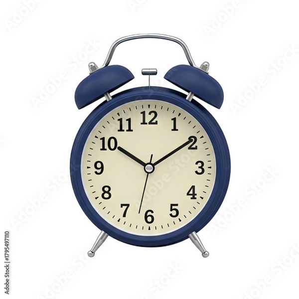 Obraz Navy Blue Vintage Alarm Clock With Twin Bells And Arabic Numerals Isolated On Transparent Background Studio Shot