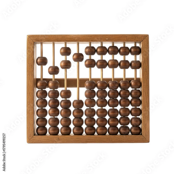 Obraz Old Wooden Abacus Isolated On Black Background With Beads Ready For Calculation