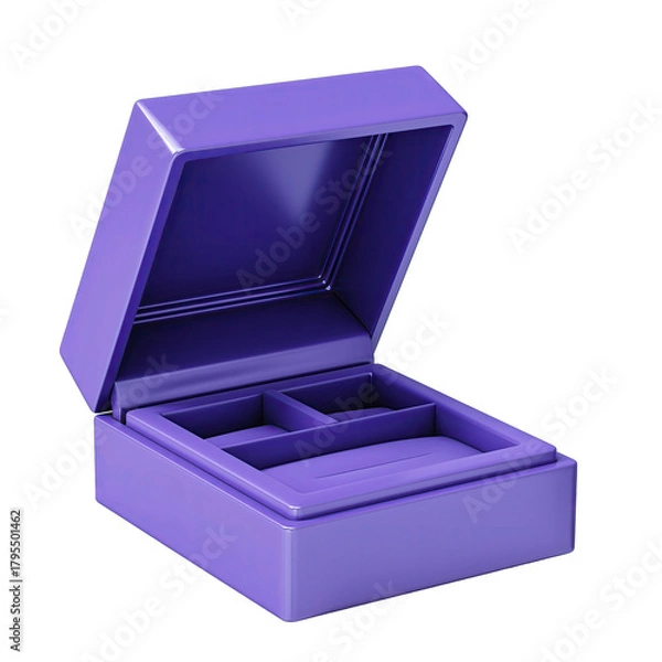 Obraz Open Empty Purple Box with Interior Compartments Isolated on Transparent Background Clean Smooth Surface
