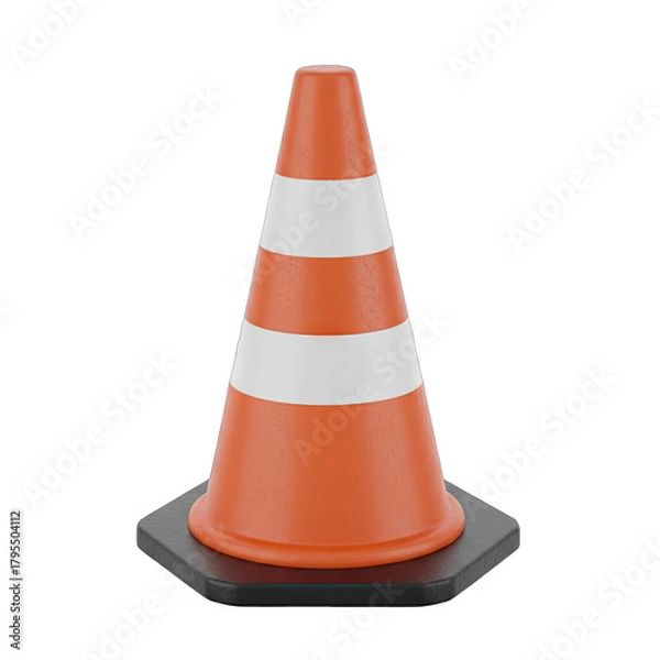 Obraz Orange and white traffic cone with black base isolated on a transparent background representing traffic safety and construction zones