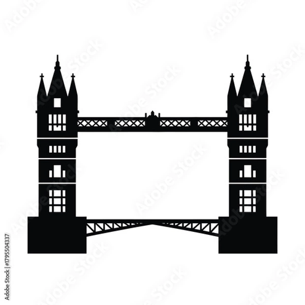 Obraz Iconic black silhouette of tower bridge in london against a white background
