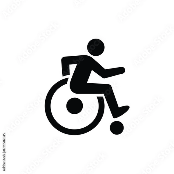 Obraz Silhouette of a person in a wheelchair playing soccer on a white background