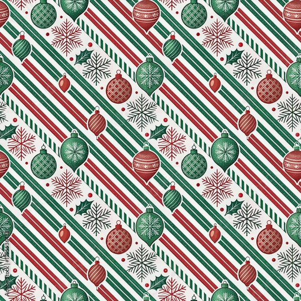 Obraz Christmas Stripes & Ornaments Seamless Pattern
