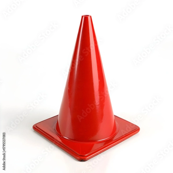 Fototapeta showing a bright red cone on a white background, emphasizing simple