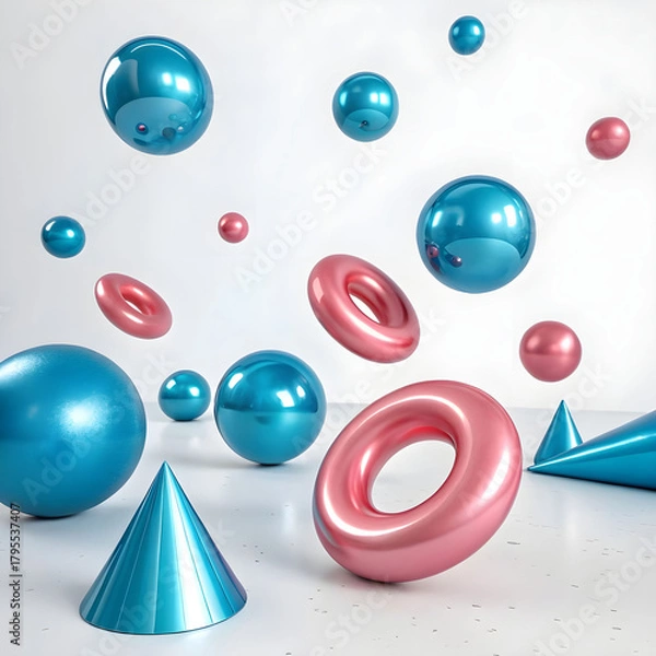 Fototapeta composition of floating geometric primitives, showcasing detailed textures.