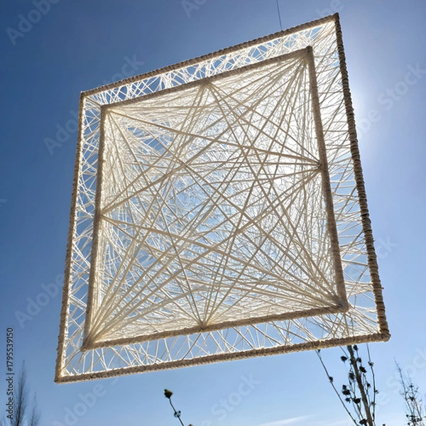 Fototapeta An abstract square composed of delicate fine threads on a clear background.