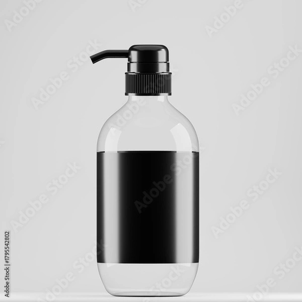 Obraz Clear Plastic Pump Bottle Mockup with Black Dispenser and blank Label