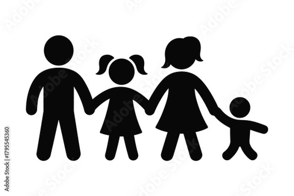 Fototapeta Simple black silhouette of a family holding hands, representing unity and togetherness