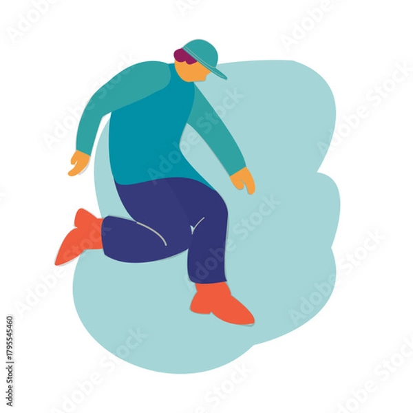 Fototapeta Energetic illustration of a person jumping with dynamic movement and a feeling of freedom and joy