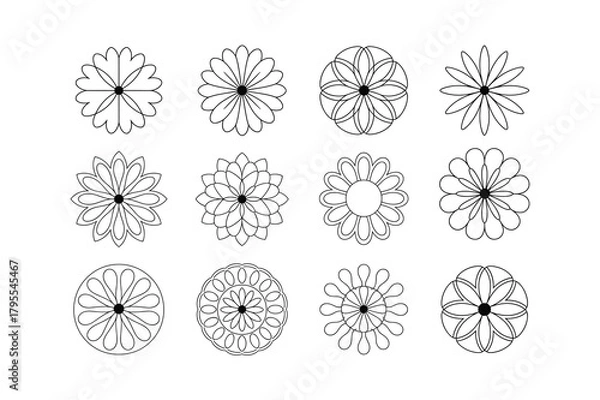 Fototapeta Collection of twelve different floral mandala designs