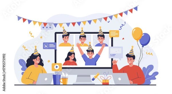 Obraz Virtual Birthday Party with Friends and Family
