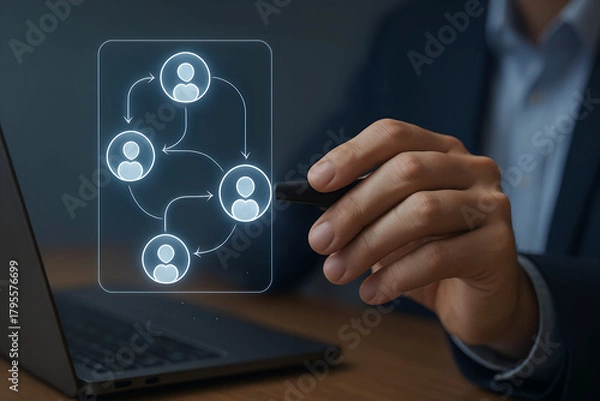 Fototapeta Business network diagram with people icons and arrows