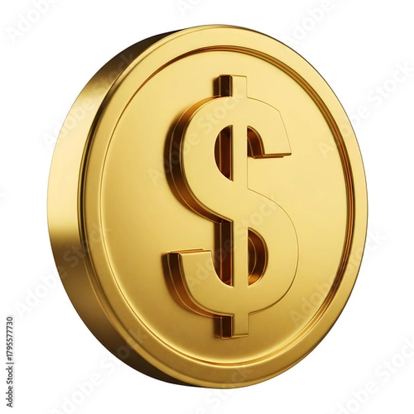 Fototapeta Golden dollar coin symbol representing wealth and financial value